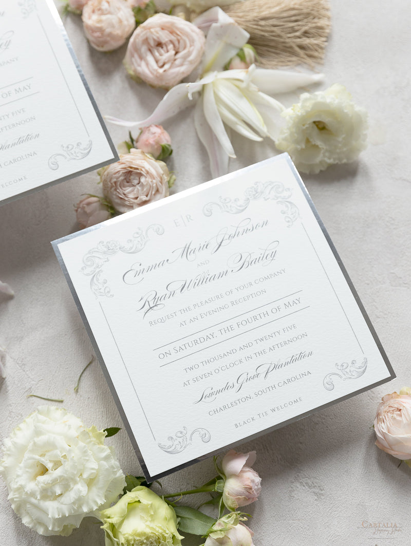 Square Regal Silver Evening invitation