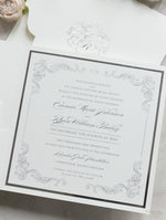 Regal Foil Square Folder with Deckled Edge Envelope Ivory Pocket with Foil Monogram Wedding Suite