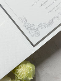 Regal Foil Square Folder with Deckled Edge Envelope Ivory Pocket with Foil Monogram Wedding Suite