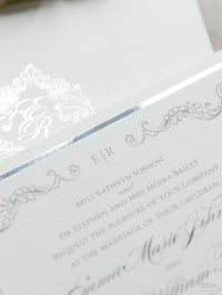 Regal Foil Square Folder with Deckled Edge Envelope Ivory Pocket with Foil Monogram Wedding Suite