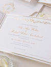Suite plegable de bolsillo de invitación de lámina dorada de lujo para el día de la boda, confirmación de asistencia, tarjeta de información con bolsillo cortado con láser, guión de caligrafía