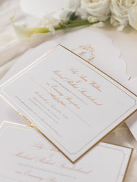 Luxury Gold Foil pocket fold suite Matching Evening Invitation with Gold Foil Monogram + Die Cut Custom Envelope