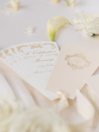 Wedding Petal Program Fan, Unique Order of Day, Order of Service, Unique Luxury Foil Monogram