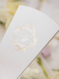 Wedding Petal Program Fan, Unique Order of Day, Order of Service, Unique Luxury Foil Monogram