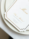 Luxury Plate Menu with Deckled Edge & Gold Foil Monogram