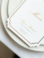 Luxury Plate Menu with Deckled Edge & Gold Foil Monogram