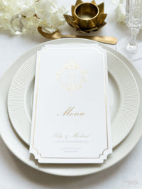 Luxury Plate Menu with Deckled Edge & Gold Foil Monogram