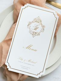 Luxury Plate Menu with Deckled Edge & Gold Foil Monogram