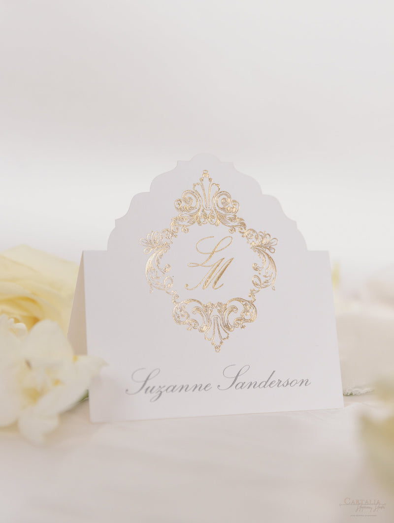 Tarjeta de lugar con diseño de lámina dorada de lujo Deckled Edge