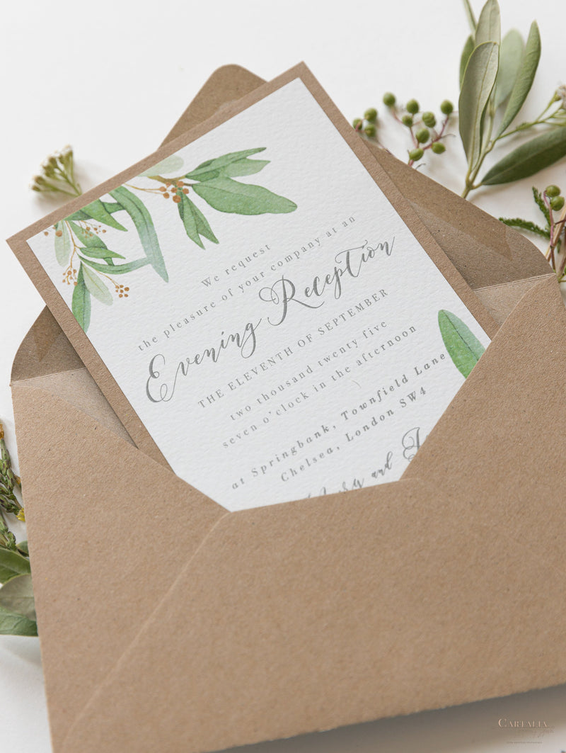 Greenery Parchment Pocket fold suite - Evening/Reception Invitation