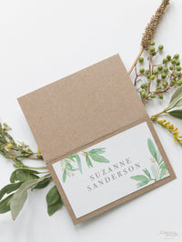 Greenery & Kraft Place Cards in Rustical Theme