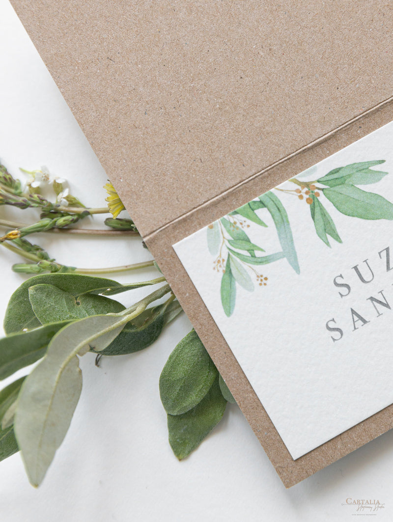 Greenery & Kraft Place Cards in Rustical Theme