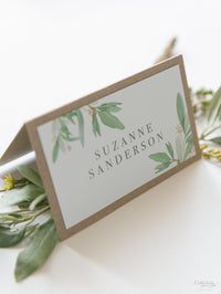 Greenery & Kraft Place Cards in Rustical Theme