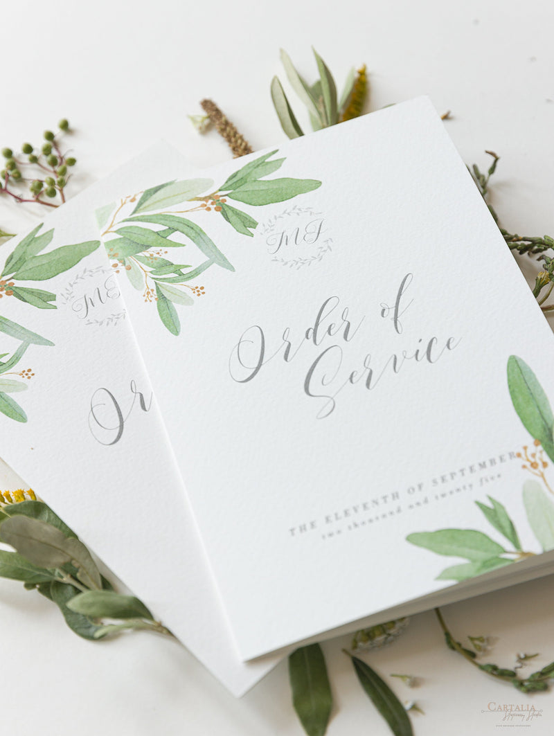 Greenery Foliage Order of Service / Order of the Day