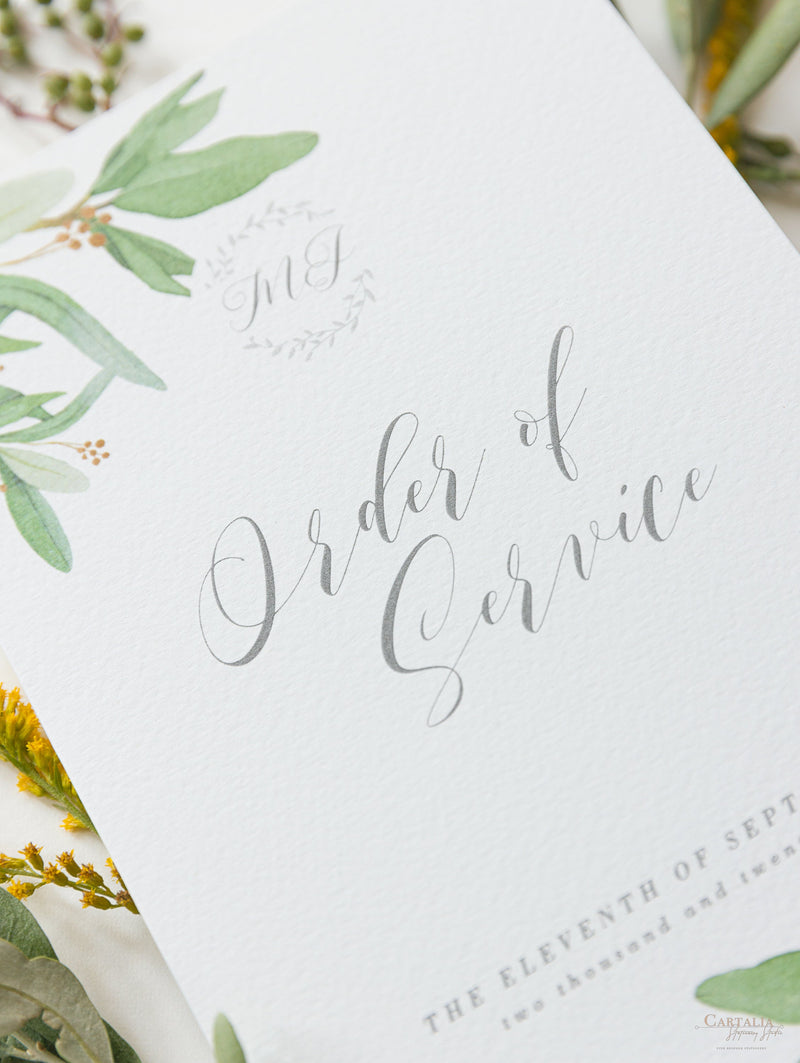 Greenery Foliage Order of Service / Order of the Day
