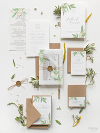 Suite plegable Greenery Parchment Pocket - Invitación a la noche/recepción