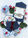 Flower Burst Classic Invitation with Envelope Fold Pocket Suite in Navy Blue