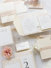 Classic Envelope Fold Invitation with Confetti Pocket Suite in Dusty Pink and Champagne