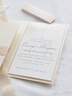 Classic Envelope Reception Fold Folder with Confetti Pocket Suite in Dusty Pink and Champagne