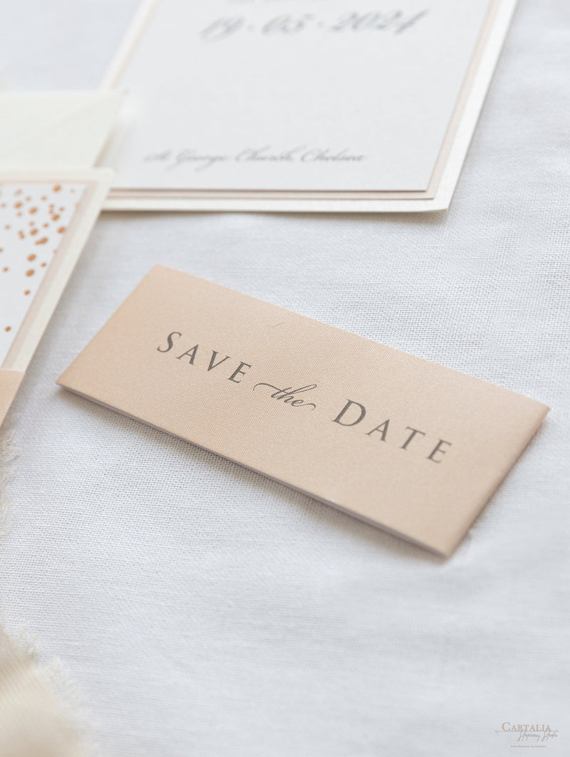 Triple Mounted Thick 670 gsm Blush Save the Date Classic Confetti Rose Gold Foil