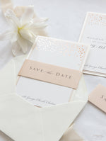 Triple Mounted Thick 670 gsm Blush Save the Date Classic Confetti Rose Gold Foil