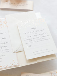 Classic Envelope Fold Invitation with Confetti Pocket Suite in Dusty Pink and Champagne