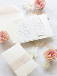 Classic Envelope Fold Invitation with Confetti Pocket Suite in Dusty Pink and Champagne