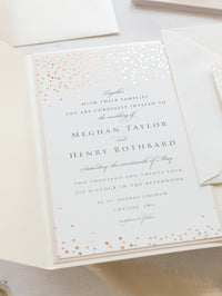 Classic Envelope Fold Invitation with Confetti Pocket Suite in Dusty Pink and Champagne