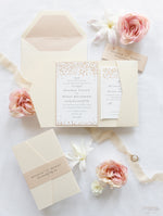 Classic Envelope Fold Invitation with Confetti Pocket Suite in Dusty Pink and Champagne