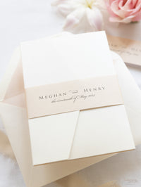 Classic Envelope Fold Invitation with Confetti Pocket Suite in Dusty Pink and Champagne