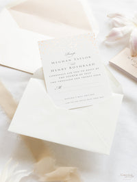 Classic Envelope Fold Invitation with Confetti Pocket Suite in Dusty Pink and Champagne