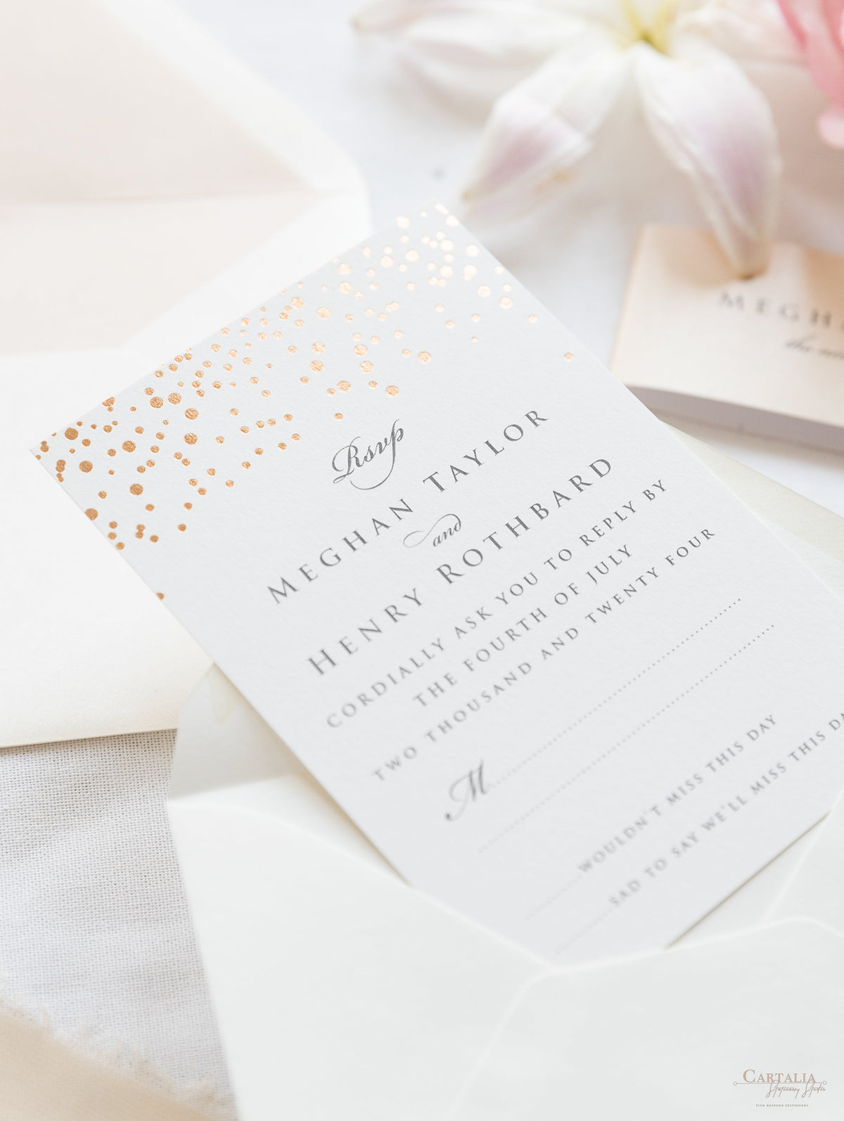 Classic Envelope Fold Invitation with Confetti Pocket Suite in Dusty Pink and Champagne