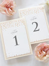 Número y nombre de mesa de confeti clásico en rosa polvoriento y champán