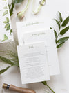 Modern Calligraphy Invitation  3 Tier Folder Pocket Suite with Vellum Parchment Envelope and Pearl Wax Seal with ribbed ribbon