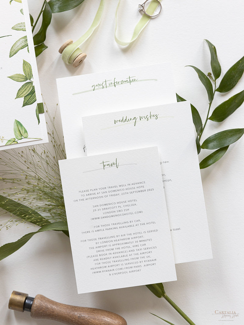 Modern Calligraphy Invitation  3 Tier Folder Pocket Suite with Vellum Parchment Envelope and Pearl Wax Seal with ribbed ribbon