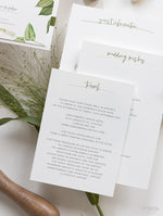 Modern Calligraphy Invitation  3 Tier Folder Pocket Suite with Vellum Parchment Envelope and Pearl Wax Seal with ribbed ribbon