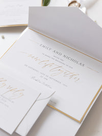 Cupid's Amore Classic Wax Seal Envelope Fold Folder in White with Satin Ribbon and Gold Details