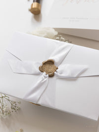 Cupid's Amore Classic Wax Seal Envelope Fold Folder in White with Satin Ribbon and Gold Details