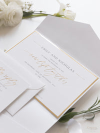 Cupid's Amore Classic Wax Seal Envelope Fold Folder in White with Satin Ribbon and Gold Details