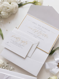 Cupid's Amore Classic Wax Seal Envelope Fold Folder in White with Satin Ribbon and Gold Details