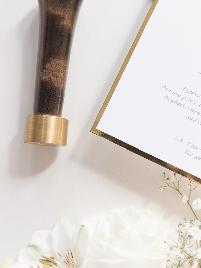 Bespoke Wax Seal Menu Cupid Amore with Gold Foil Trim