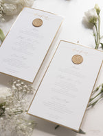 Bespoke Wax Seal Menu Cupid Amore with Gold Foil Trim