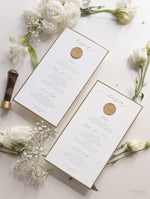 Bespoke Wax Seal Menu Cupid Amore with Gold Foil Trim