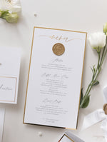 Bespoke Wax Seal Menu Cupid Amore with Gold Foil Trim