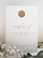 Modern Order of Service in Gold Cupid Amore with a Wax Seal