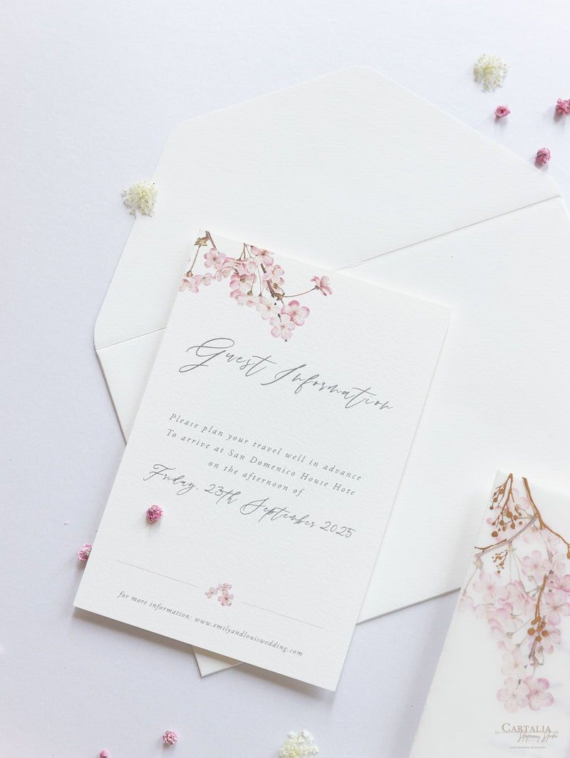 Modern Layered  Vellum/ Parchment Suite with Cherry Blossom Tree & Rose Gold Foil
