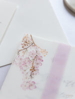 Modern Layered  Vellum/ Parchment Suite with Cherry Blossom Tree & Rose Gold Foil