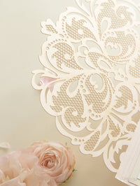 Luxury Blush Opulence Laser Cut Lace Pocketfold Wedding Invitation Suite with 3 Tier :  Guest Info & Travel & Rsvp Card