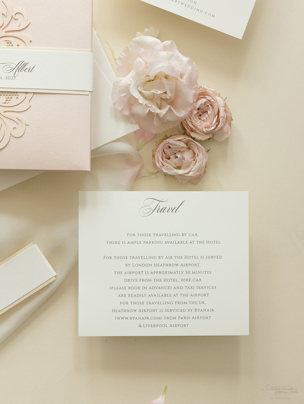 Luxury Blush Opulence Laser Cut Lace Pocketfold Wedding Invitation Suite with 3 Tier :  Guest Info & Travel & Rsvp Card