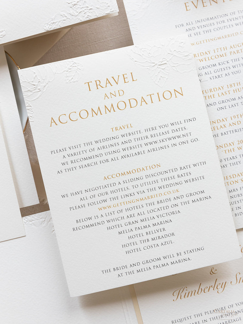 Luxury 4 Inserts Pocket with Embossed with Gold Foil Monogram and  Laser cut Pocket fold Suite